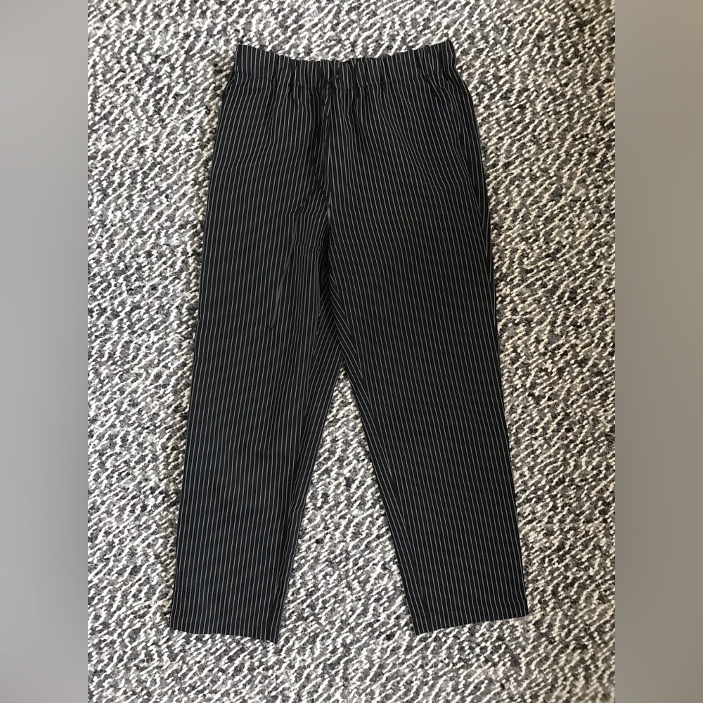 Monk and Lou cinch tied waist pinstripe trousers